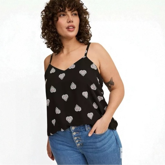 Torrid Sophie Chiffon Swing Cami Paisley Hearts Deep Black 3X - Picture 1 of 16